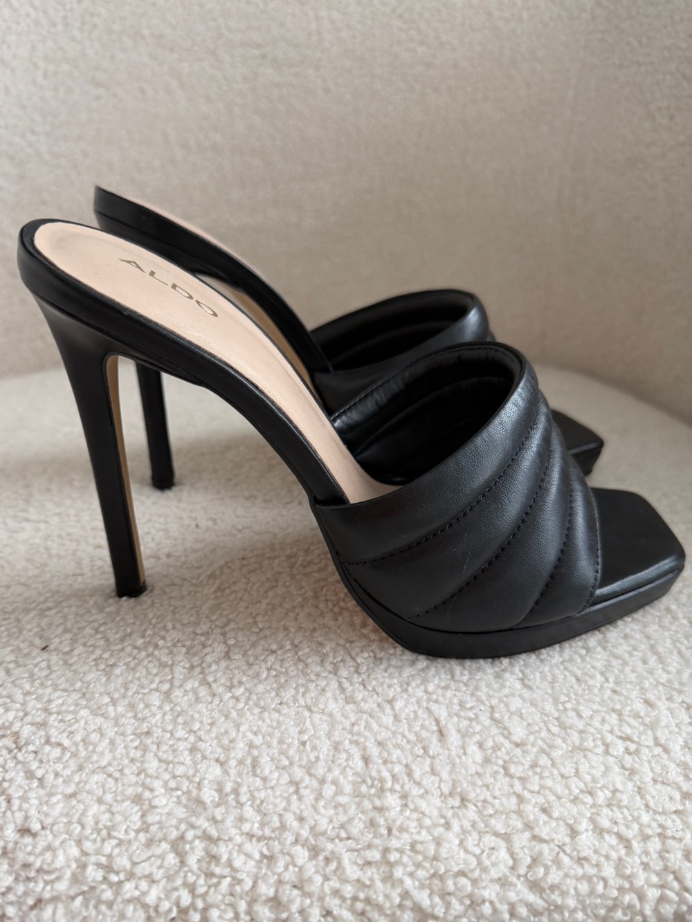 Aldo Black Quilted Slide Stiletto Heels